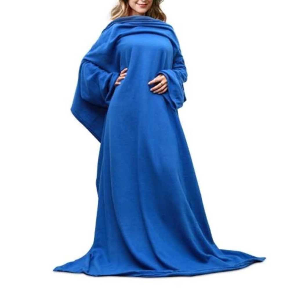 Blue Fleece Wearable Blanket with Sleeves Snuggie